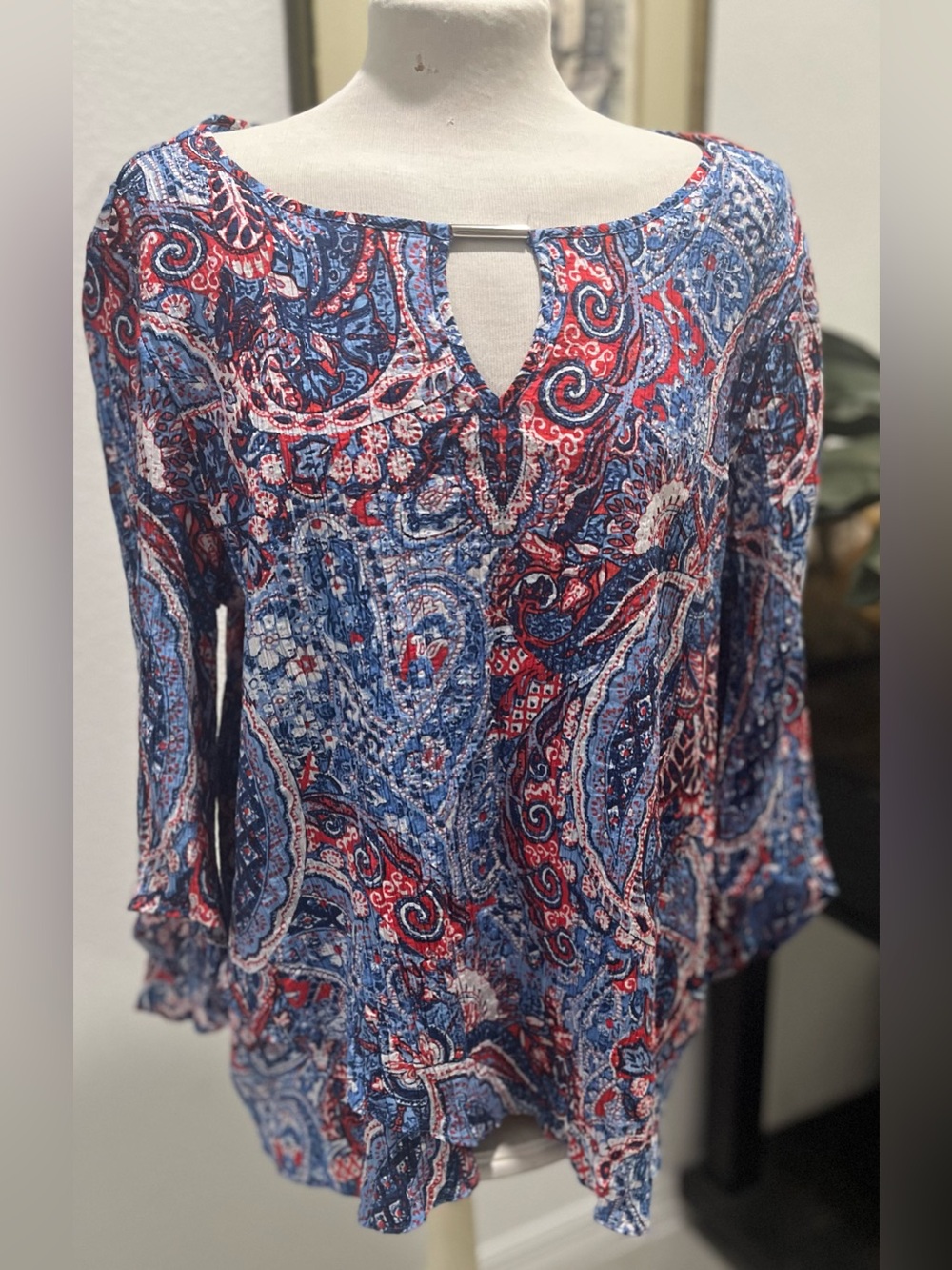 Ruby Rd. Red & Blue Paisley Split-Notch Tunic